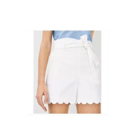 Ann Taylor Shorts Womens 14 White Scalloped High Rise Tie Tapered Leg Minimalist - Picture 10 of 10